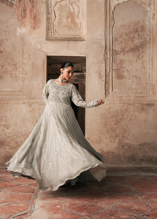 Grey Silk Maxi Party Wear Dress for Women Ireland - Image 6