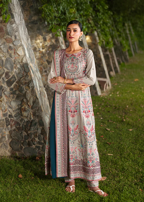 Ivory Embroidered Lawn Maxi Suit for Women Ireland - Image 2