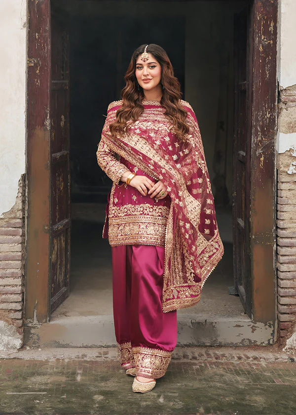Magenta Embroidered Wedding Suit for Women Ireland - Image 14