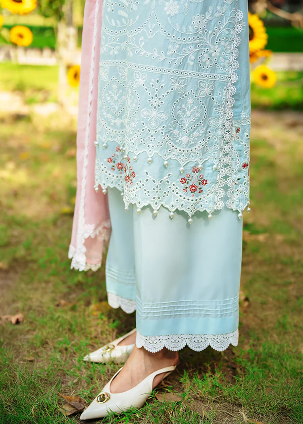 Ice Blue Embroidered Lawn Suit with Dupatta Ireland - Image 5