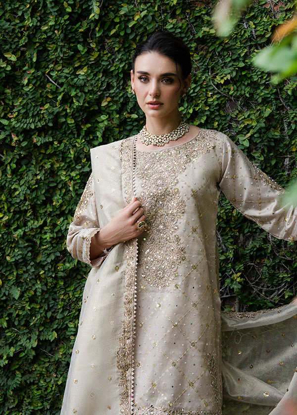 Ivory Gold Embroidered Party Wear Suit in Ireland - Image 3