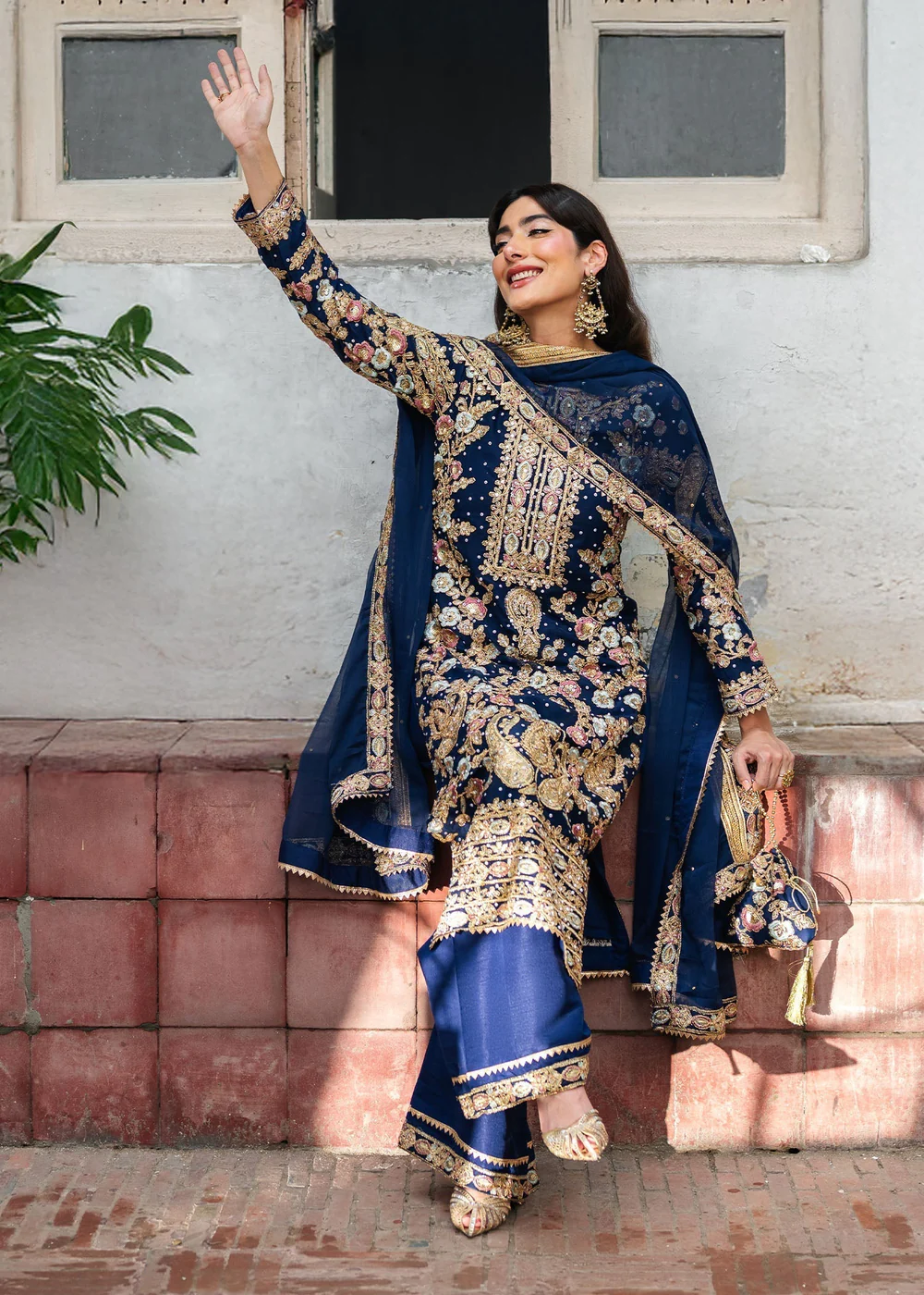Royal Blue Chiffon Pakistani Wedding Suit Ireland - Image 5