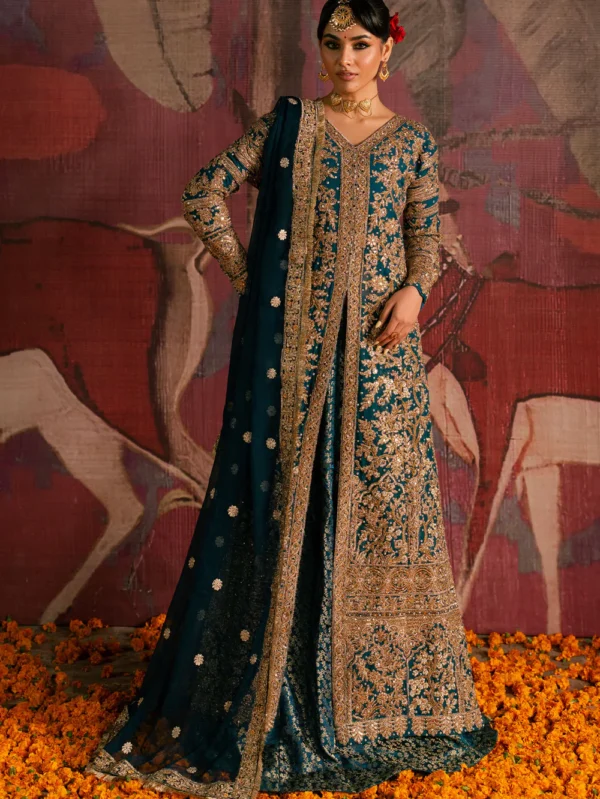 Teal Pakistani Chiffon Lehenga Dress in Ireland