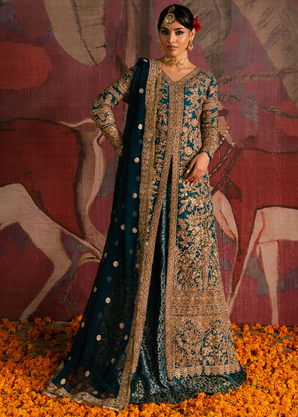 Teal Pakistani Chiffon Lehenga Dress in Ireland