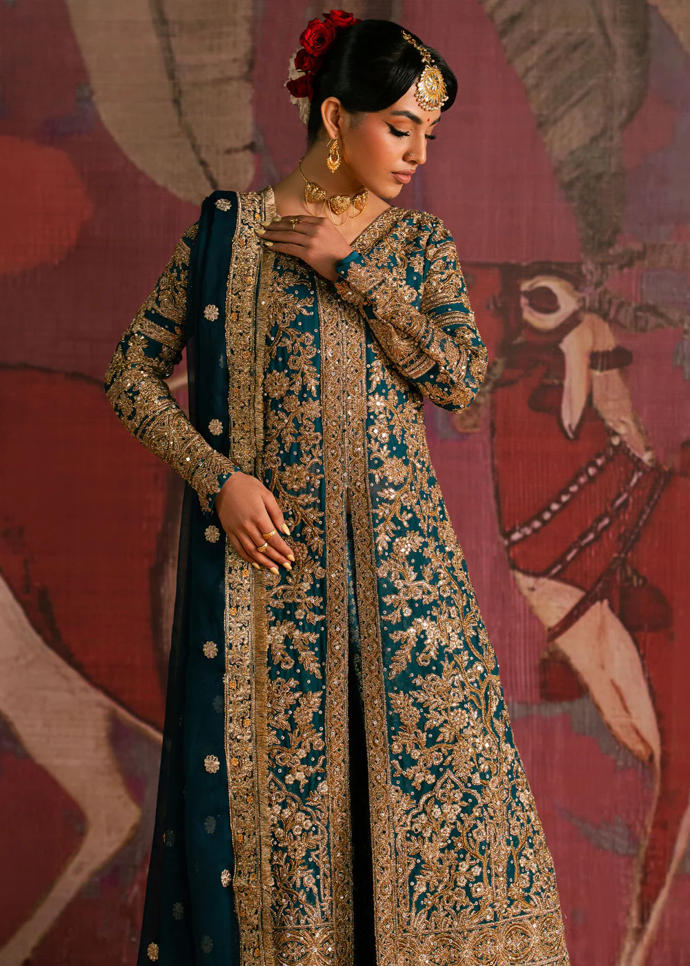 Teal Pakistani Chiffon Lehenga Dress in Ireland - Image 9