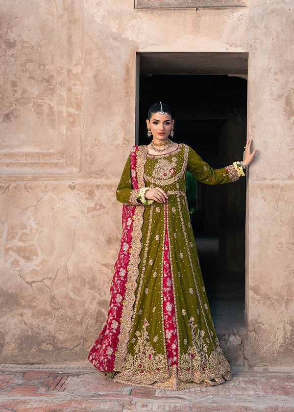 Olive Green Silk Party Wear Maxi Suit Ireland - Image 9