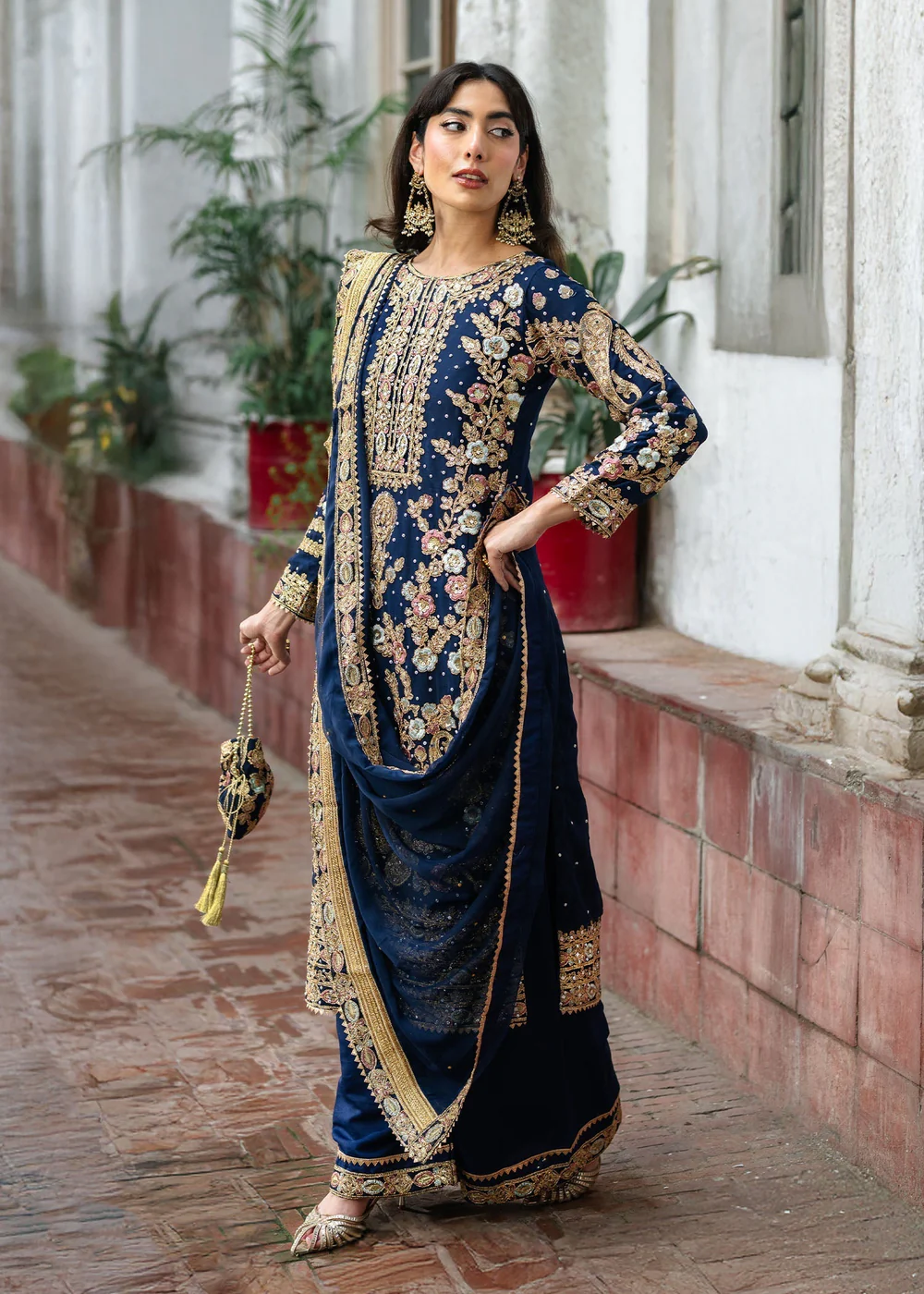 Royal Blue Chiffon Pakistani Wedding Suit Ireland - Image 10