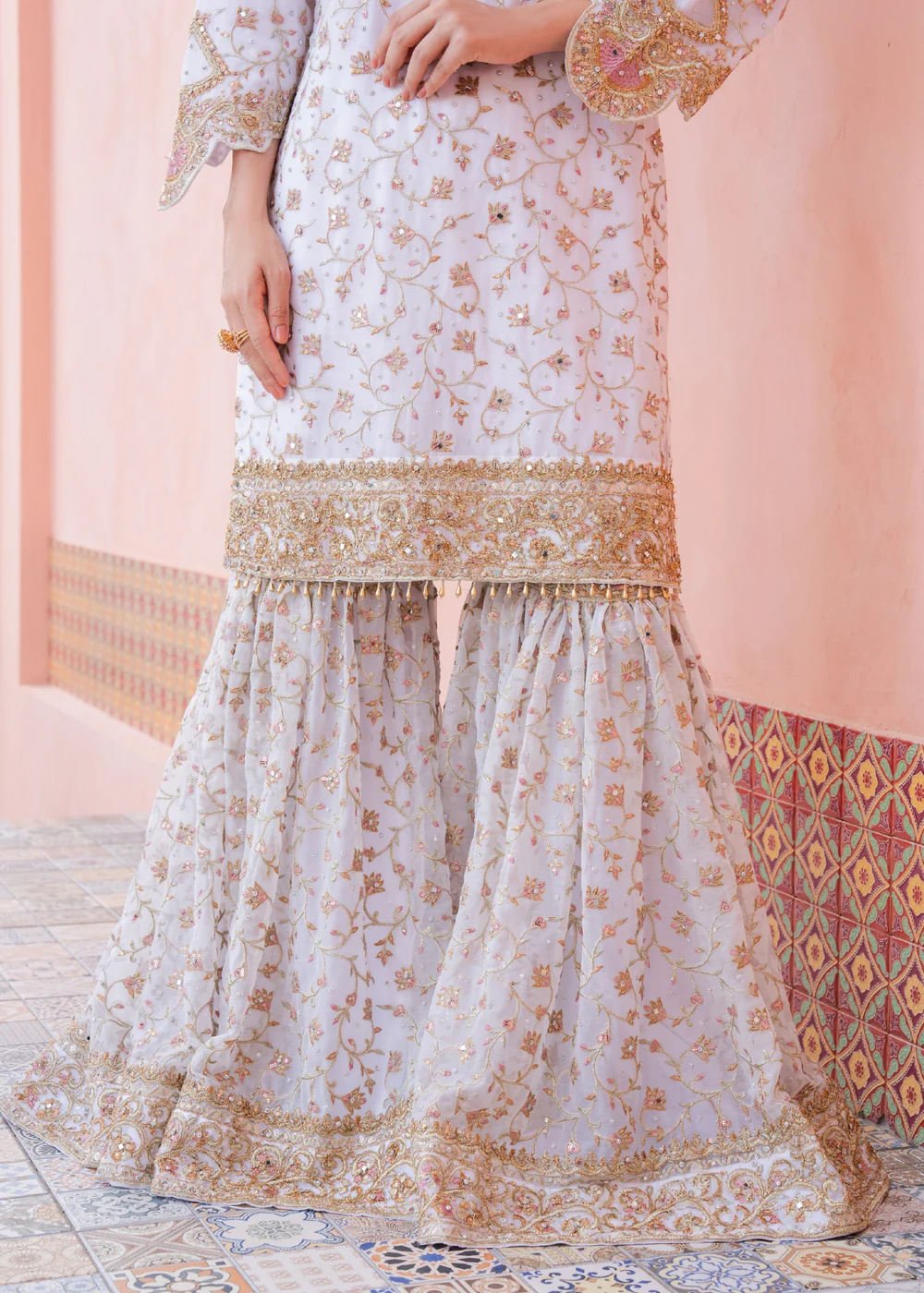 White Gharara Wedding Dress Ireland Formal Party Wear - Image 3