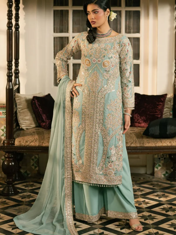 Mint Green Chiffon Embroidered Suit Ireland Formal Wear