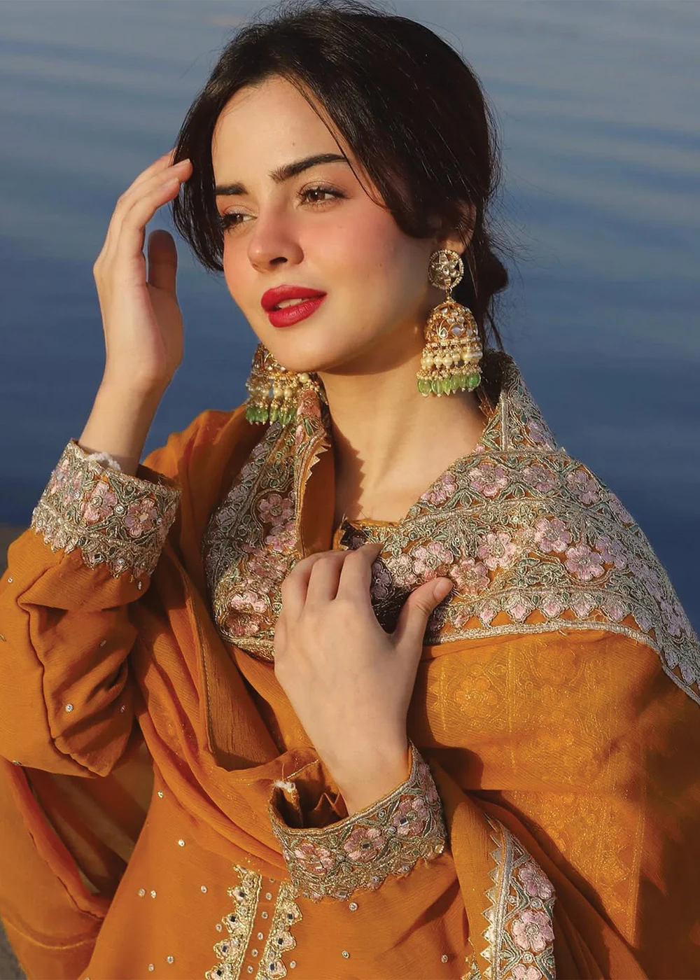 Orange Embroidered Chiffon Wedding Suit Ireland Women - Image 2