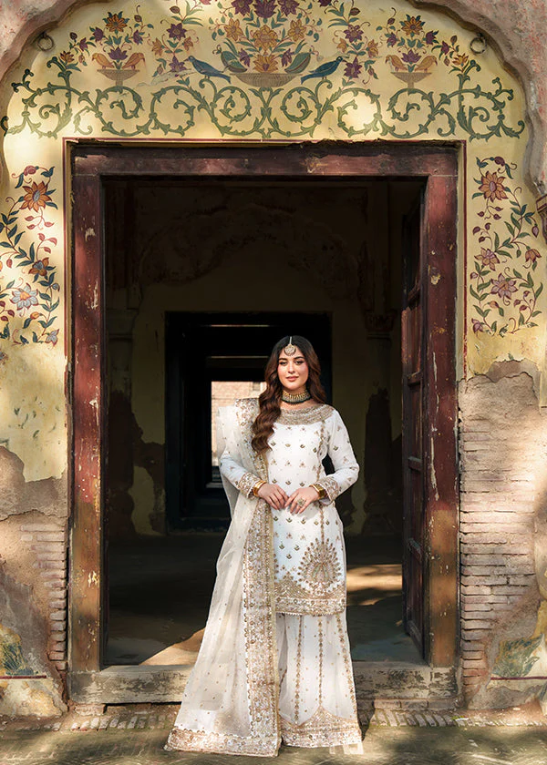 White Embroidered Chiffon Wedding Suit Ireland Women - Image 4