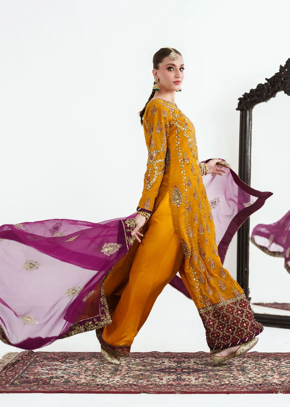 Mustard Mehndi Wedding Dress for Women in Ireland UK - Image 4