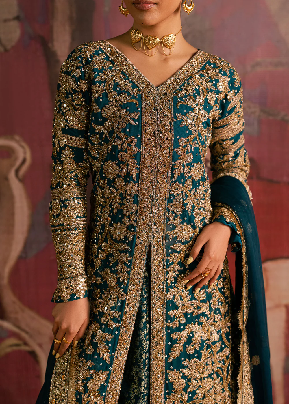Teal Pakistani Chiffon Lehenga Dress in Ireland - Image 8