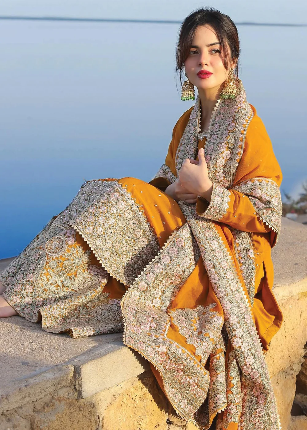 Orange Embroidered Chiffon Wedding Suit Ireland Women - Image 4