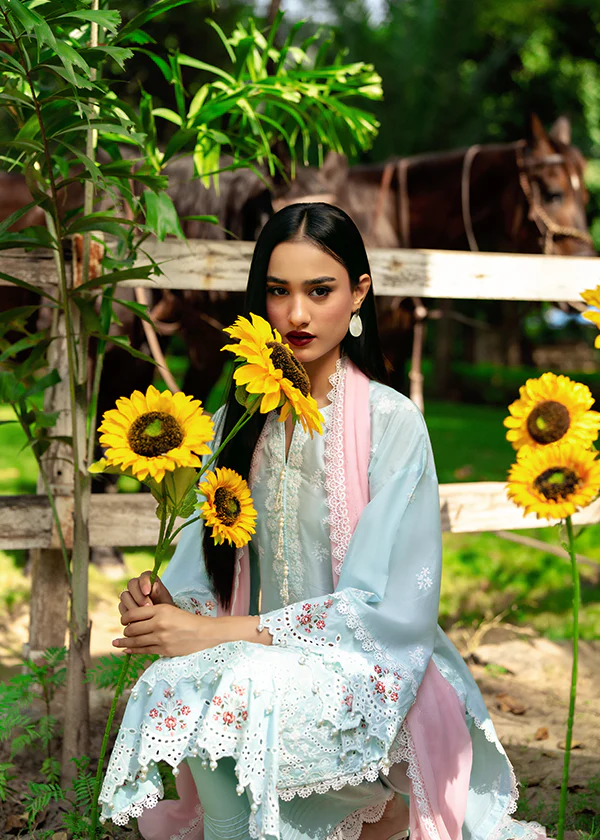 Ice Blue Embroidered Lawn Suit with Dupatta Ireland - Image 7