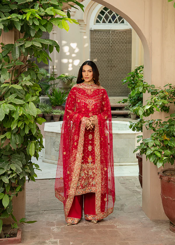 Red Chiffon Embroidered Wedding Suit Ireland Women - Image 7