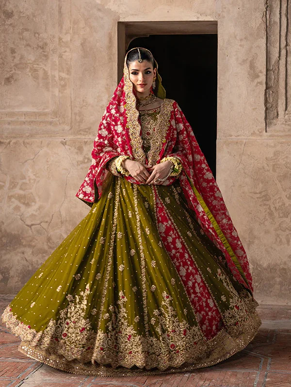 Olive Green Silk Party Wear Maxi Suit Ireland