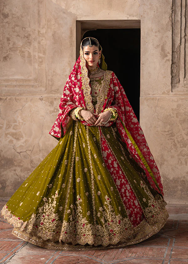 Olive Green Silk Party Wear Maxi Suit Ireland