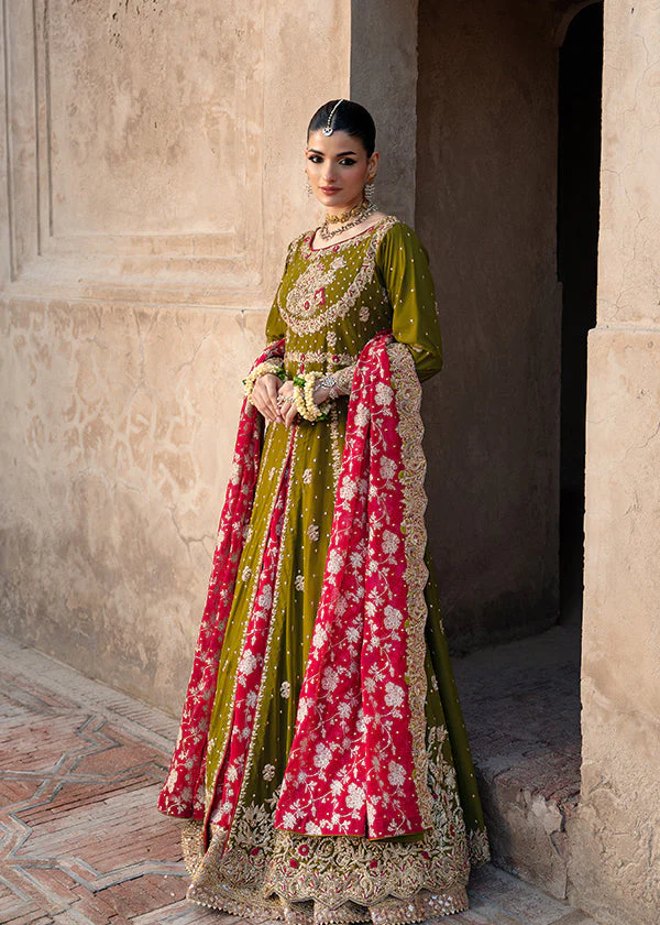 Olive Green Silk Party Wear Maxi Suit Ireland - Image 6
