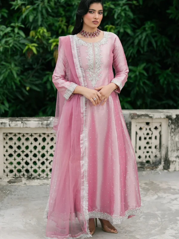Pastel Pink Organza Peshwas Dress Ireland Wedding Wear