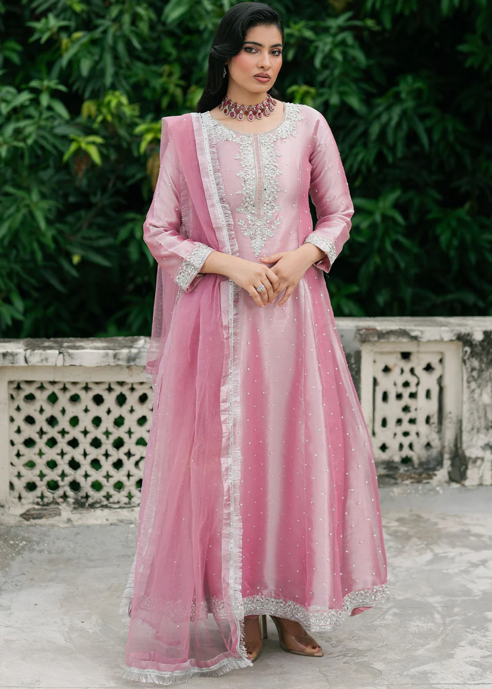 Pastel Pink Organza Peshwas Dress Ireland Wedding Wear