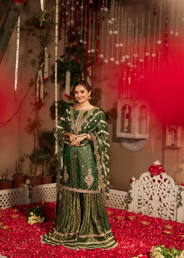 Emerald Green Gharara Dress Ireland Wedding Outfit Set - Image 2