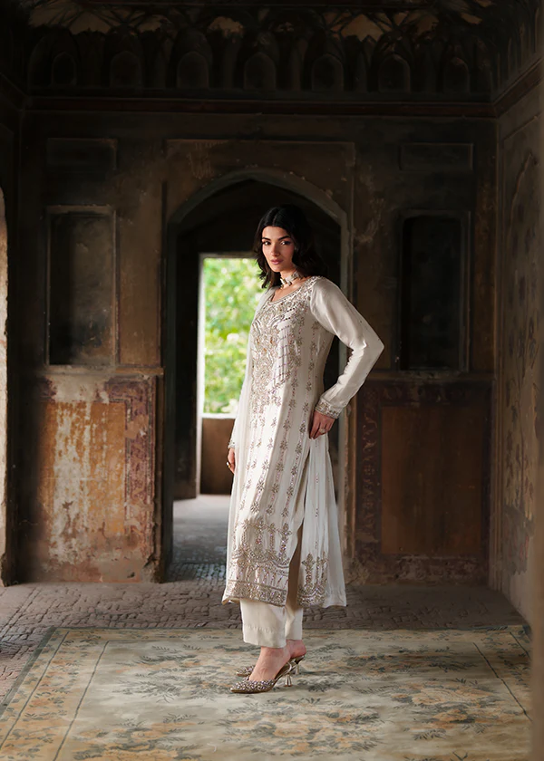 Off White Chiffon Party Wear Suit for Women Ireland - Image 12