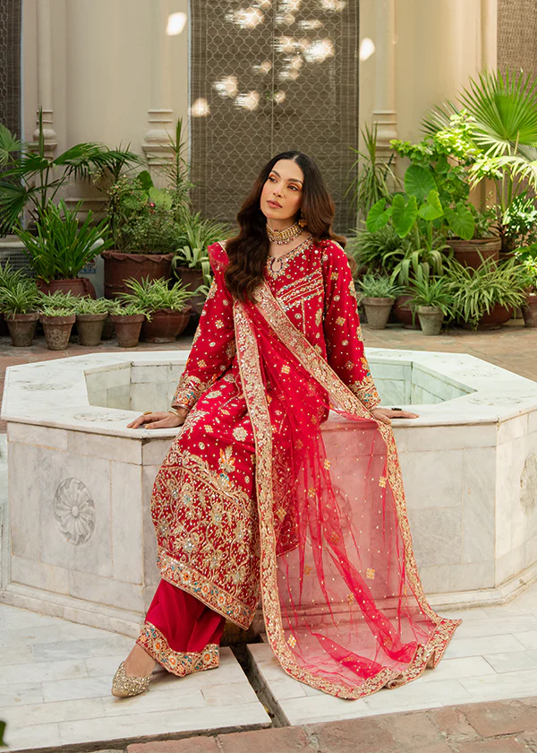Red Chiffon Embroidered Wedding Suit Ireland Women - Image 3