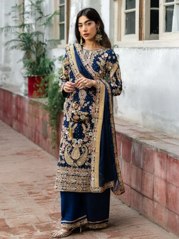 Royal Blue Chiffon Pakistani Wedding Suit Ireland