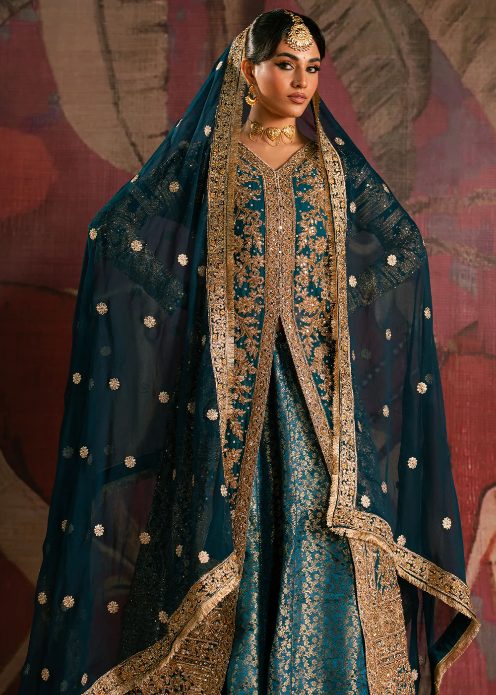 Teal Pakistani Chiffon Lehenga Dress in Ireland - Image 4