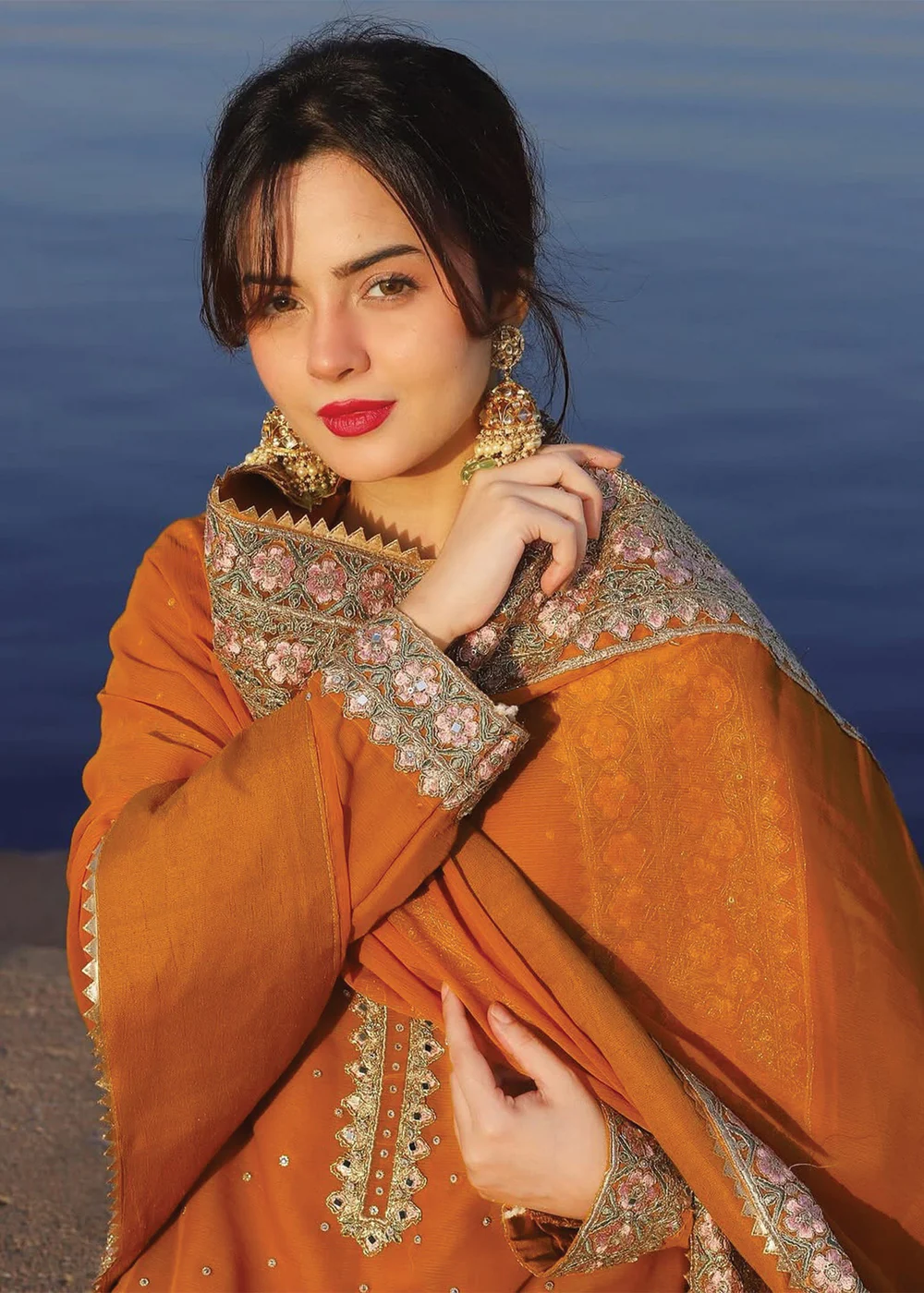 Orange Embroidered Chiffon Wedding Suit Ireland Women - Image 5