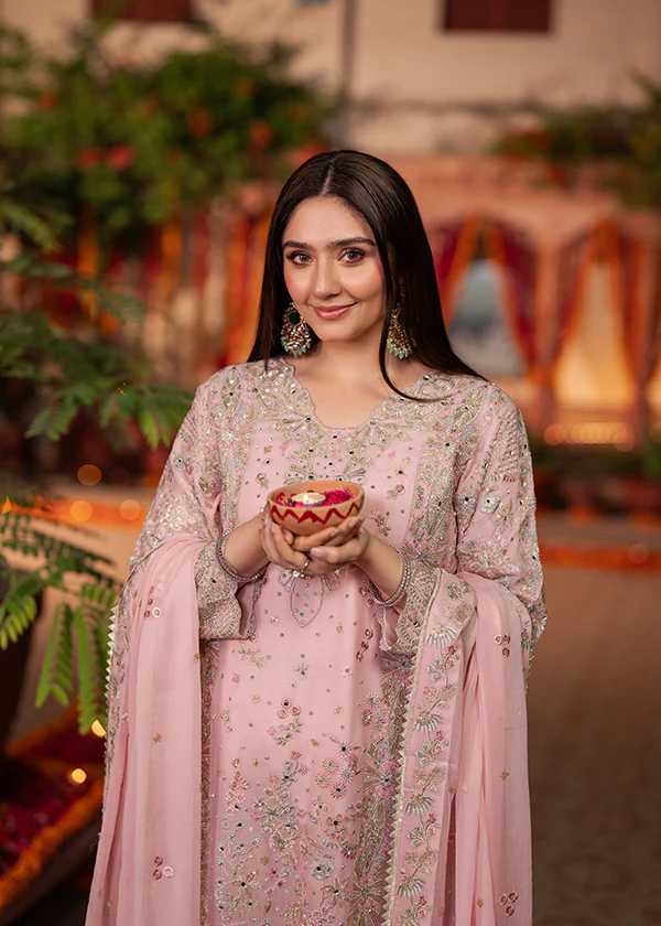 Blush Pink Embroidered Chiffon Suit for Women Ireland - Image 2