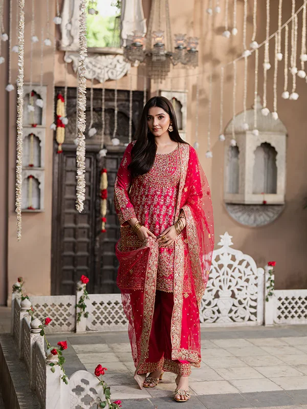 Deep Pink Embroidered Wedding Suit for Women Ireland