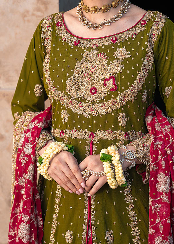 Olive Green Silk Party Wear Maxi Suit Ireland - Image 4