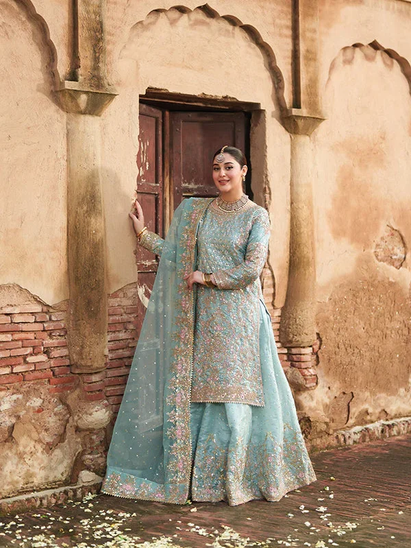 Ice Blue Embroidered Lehenga Suit for Weddings Ireland