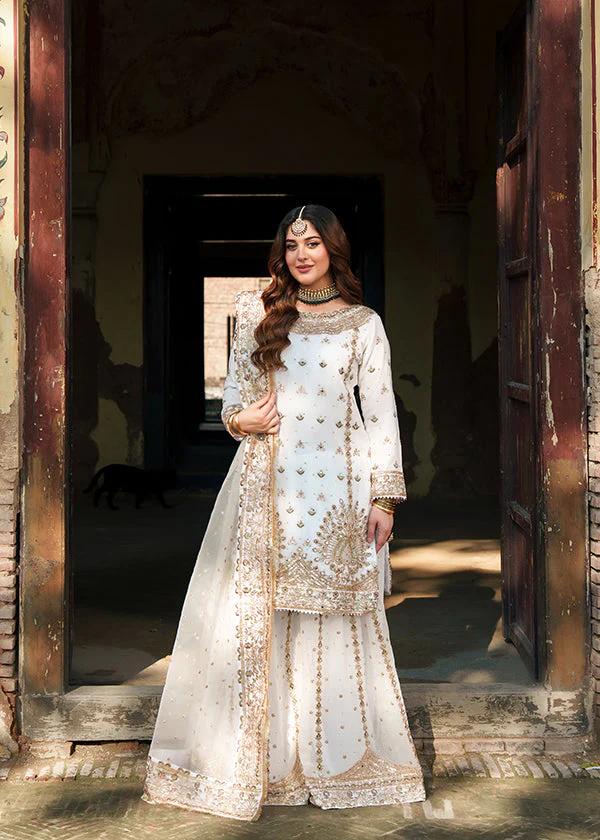 White Embroidered Chiffon Wedding Suit Ireland Women - Image 9