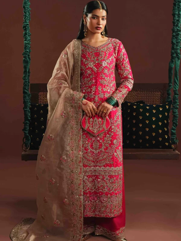 Hot Pink Embroidered Chiffon Wedding Suit Ireland Dress
