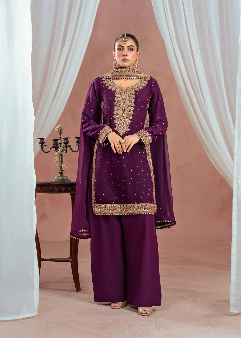 Plum Party Wear Short Kurta Dress for Women Ireland - Image 10