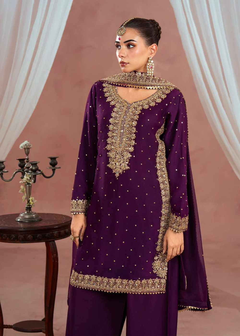 Plum Party Wear Short Kurta Dress for Women Ireland - Image 9