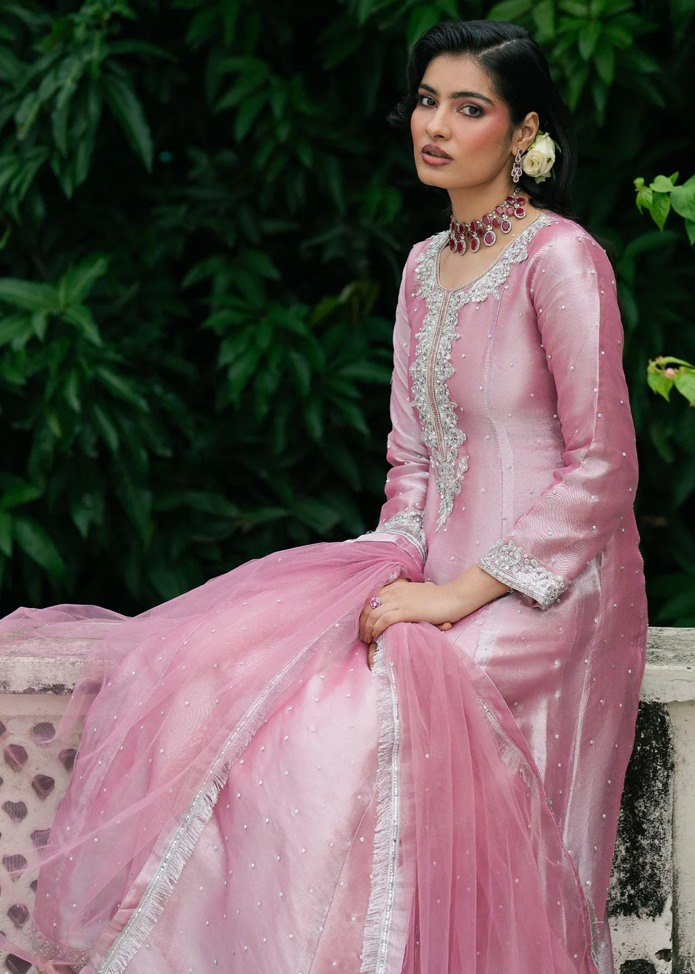 Pastel Pink Organza Peshwas Dress Ireland Wedding Wear - Image 4