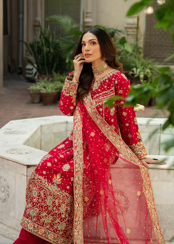 Red Chiffon Embroidered Wedding Suit Ireland Women - Image 4