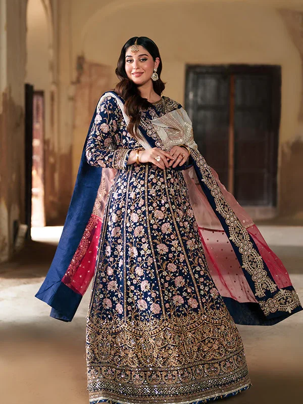 Dark Blue Chiffon Maxi Wedding Dress Ireland Women