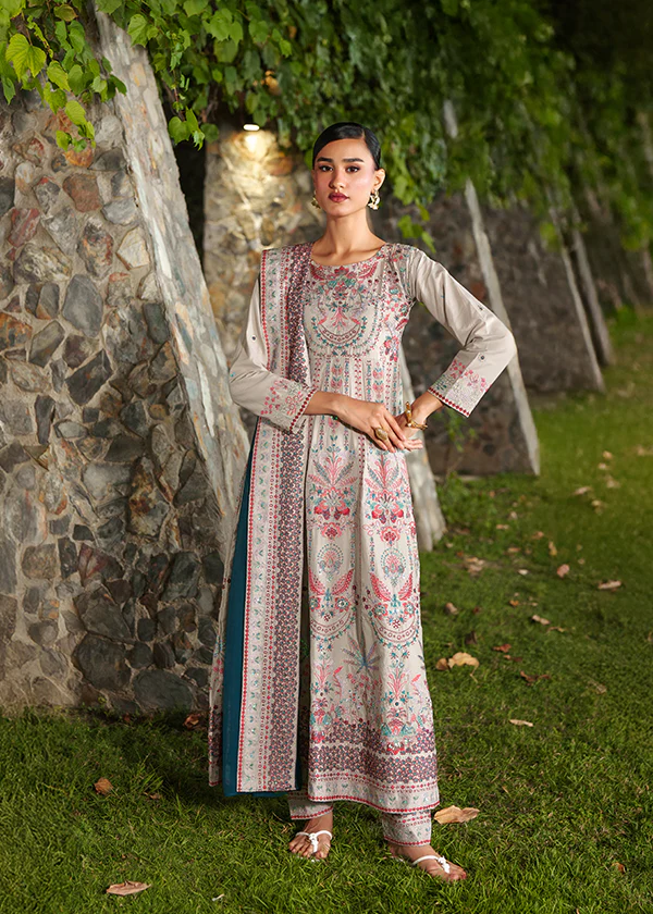 Ivory Embroidered Lawn Maxi Suit for Women Ireland - Image 7