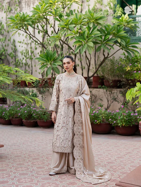 Beige Embroidered Charmuse Wedding Suit Ireland