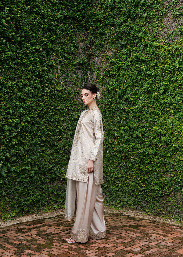 Ivory Gold Embroidered Party Wear Suit in Ireland - Image 2