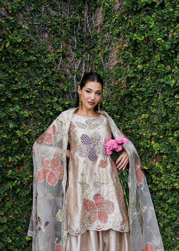 Champagne Floral Party Wear Suit in Ireland for Women - Image 3