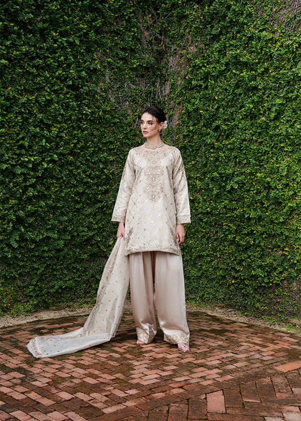 Ivory Gold Embroidered Party Wear Suit in Ireland - Image 8