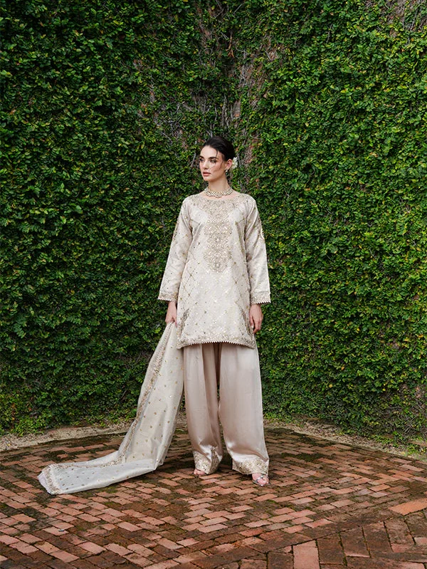 Ivory Gold Embroidered Party Wear Suit in Ireland