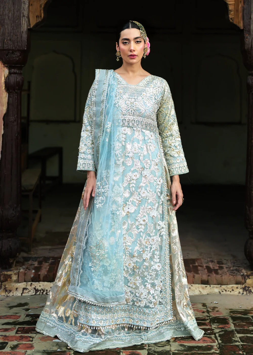 Sky Blue Net Lehenga Suit for Wedding Wear in Ireland - Image 12