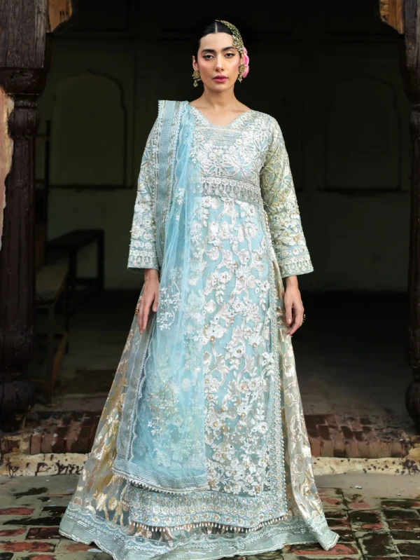 Sky Blue Net Lehenga Suit for Wedding Wear in Ireland